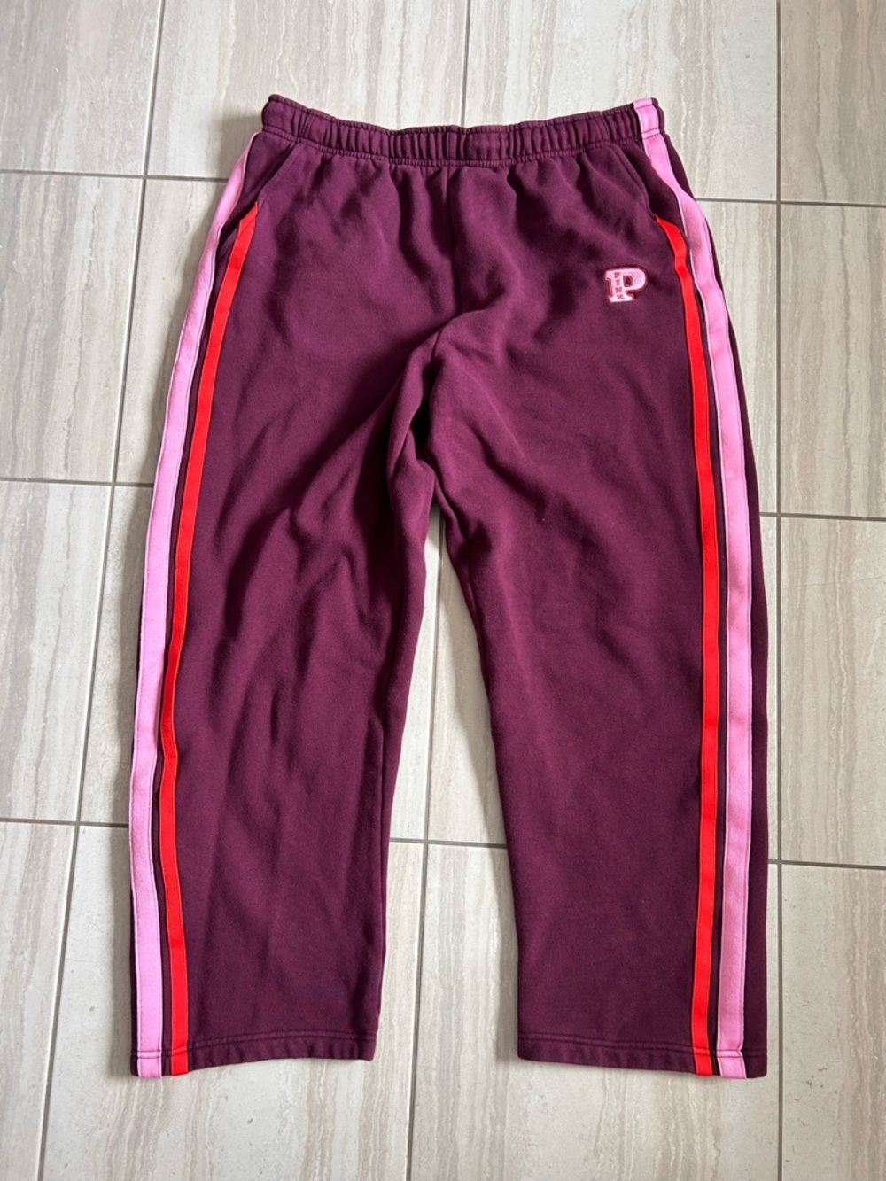 PINK Victoria’s secret campus sweats with pink & Red Stripes size XL